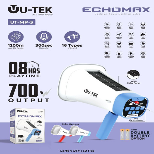 U-Tek MP 3 700W  Solar + Dual battery 🔋🔋 Megaphone 📣