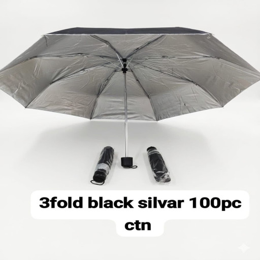 3 Fold Black Silver High Quality Umbrella