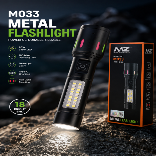 M033 Metal Flashlight with 18 Bright SMD.